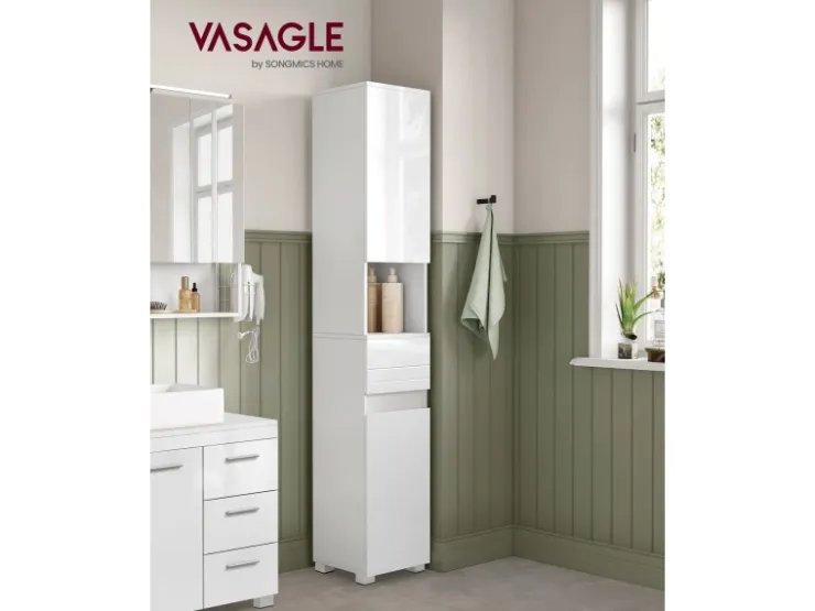 Vasagle Badezimmerschrank mit Schublade 30 cm x 30 cm x 170 cm Weiß* Schränke