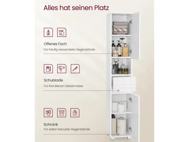 Vasagle Badezimmerschrank mit Schublade 30 cm x 30 cm x 170 cm Weiß* Schränke