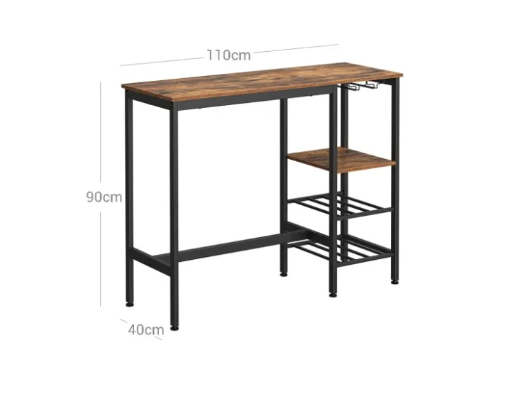 Vasagle Bartisch 110 cm x 40 cm x 90 cm Braun-Schwarz* Regale Schwarz|Regale Massivholz