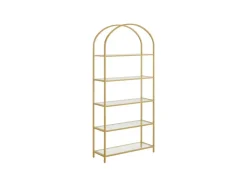Vasagle Bücherregal 5 Ablagen Hartglas 30,2 cm x 83 cm x 183,5 cm Gold* Bücherregale|Vasen