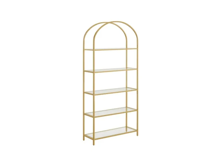 Vasagle Bücherregal 5 Ablagen Hartglas 30,2 cm x 83 cm x 183,5 cm Gold* Bücherregale|Vasen