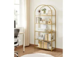 Vasagle Bücherregal 5 Ablagen Hartglas 30,2 cm x 83 cm x 183,5 cm Gold* Bücherregale|Vasen