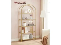 Vasagle Bücherregal 5 Ablagen Hartglas 30,2 cm x 83 cm x 183,5 cm Gold* Bücherregale|Vasen