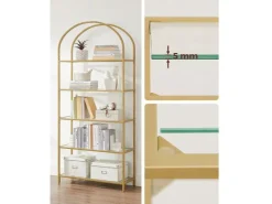 Vasagle Bücherregal 5 Ablagen Hartglas 30,2 cm x 83 cm x 183,5 cm Gold* Bücherregale|Vasen