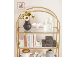 Vasagle Bücherregal 5 Ablagen Hartglas 30,2 cm x 83 cm x 183,5 cm Gold* Bücherregale|Vasen