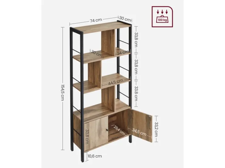Vasagle Bücherregal 4 Ebenen 74 cm x 154,5 cm x 30 cm Braun-Schwarz