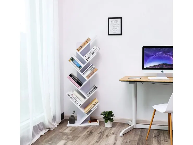 Vasagle Bücherregal Baum-Form 25 cm x 50 cm x 141,5 cm Weiß* Regale Massivholz|Holzregale