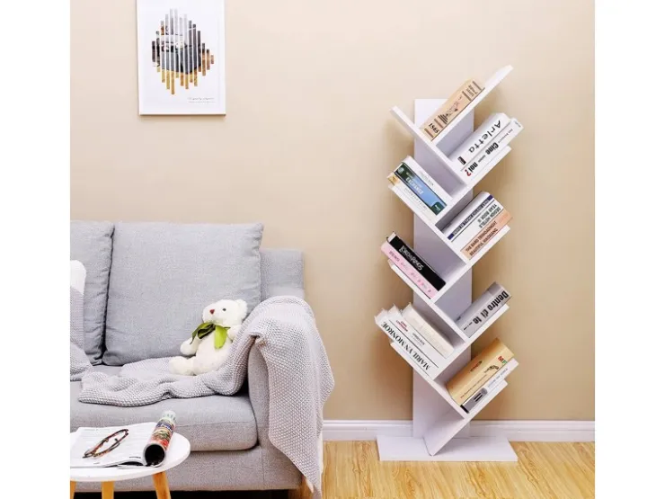 Vasagle Bücherregal Baum-Form 25 cm x 50 cm x 141,5 cm Weiß* Regale Massivholz|Holzregale