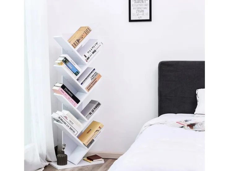 Vasagle Bücherregal Baum-Form 25 cm x 50 cm x 141,5 cm Weiß* Regale Massivholz|Holzregale