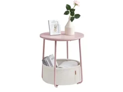 Vasagle Beistelltisch mit Stoff-Korb Ø 45 cm x 51 cm Rosa-Weiß