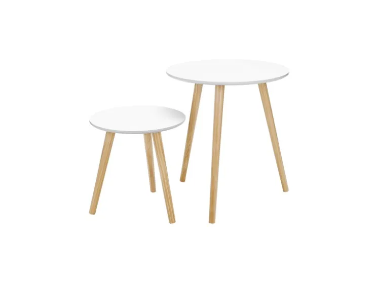 Vasagle Beistelltisch-Set mit Kiefernholz-Beinen Ø 45 cm x 50 cm Eiche-Weiß* Weißlacke