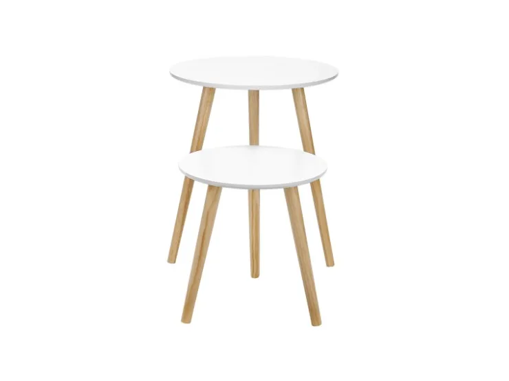 Vasagle Beistelltisch-Set mit Kiefernholz-Beinen Ø 45 cm x 50 cm Eiche-Weiß* Weißlacke