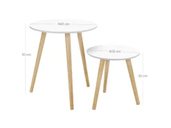Vasagle Beistelltisch-Set mit Kiefernholz-Beinen Ø 45 cm x 50 cm Eiche-Weiß* Weißlacke