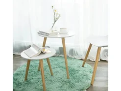 Vasagle Beistelltisch-Set mit Kiefernholz-Beinen Ø 45 cm x 50 cm Eiche-Weiß* Weißlacke