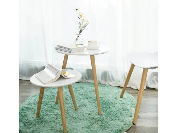Vasagle Beistelltisch-Set mit Kiefernholz-Beinen Ø 45 cm x 50 cm Eiche-Weiß* Weißlacke