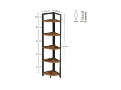 Vasagle Eckregal 5 Ablagen 30 cm x 30 cm x 150 cm Braun-Schwarz
