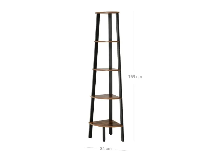 Vasagle Eckregal 5 Ebenen Stahlrahmen 34,2 cm x 34,2 cm x 158,8 cm Braun-Schwarz* Bücherregale|Eckregale