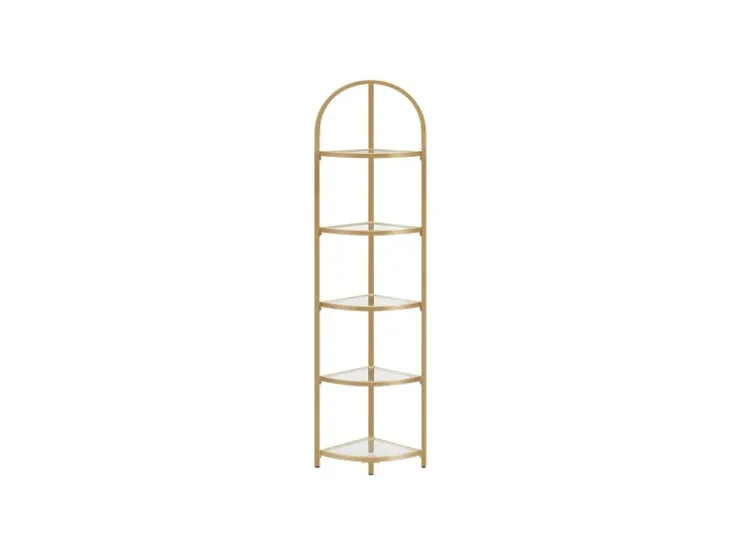 Vasagle Eckregal 5 Ebenen Hartglas 28 cm x 28 cm x 158 cm Gold* Eckregale