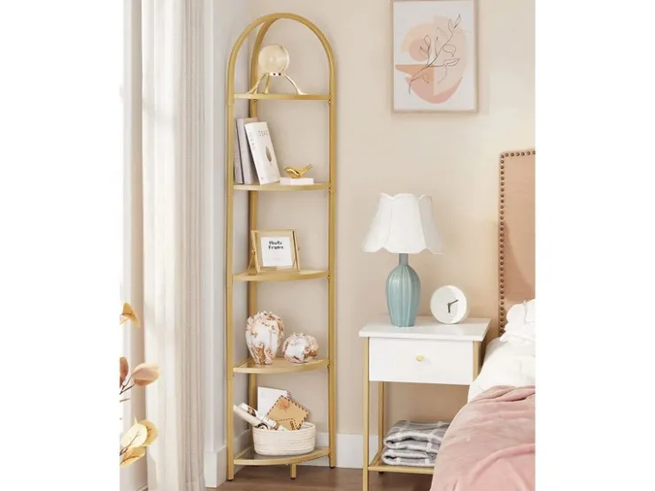 Vasagle Eckregal 5 Ebenen Hartglas 28 cm x 28 cm x 158 cm Gold* Eckregale