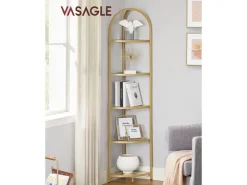 Vasagle Eckregal 5 Ebenen Hartglas 28 cm x 28 cm x 158 cm Gold* Eckregale