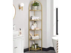 Vasagle Eckregal 5 Ebenen Hartglas 28 cm x 28 cm x 158 cm Gold* Eckregale