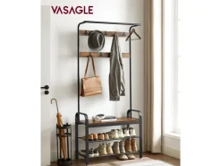 Vasagle Garderobenständer 84 cm x 183 cm x 33,7 cm Braun-Schwarz* Regale Schwarz|Sitzbänke