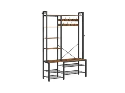 Vasagle Garderobenständer mit Stauraum 40 cm x 120 cm x 190 cm Braun-Schwarz* Sitzbänke