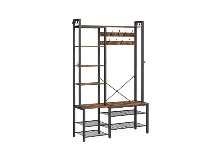 Vasagle Garderobenständer mit Stauraum 40 cm x 120 cm x 190 cm Braun-Schwarz* Sitzbänke