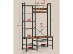 Vasagle Garderobenständer mit Stauraum 40 cm x 120 cm x 190 cm Braun-Schwarz* Sitzbänke