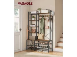 Vasagle Garderobenständer mit Stauraum 40 cm x 120 cm x 190 cm Braun-Schwarz* Sitzbänke