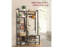 Vasagle Garderobenständer mit Stauraum 40 cm x 120 cm x 190 cm Braun-Schwarz* Sitzbänke
