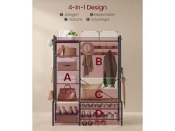 Vasagle Garderobenständer mit Stauraum 40 cm x 120 cm x 190 cm Braun-Schwarz* Sitzbänke