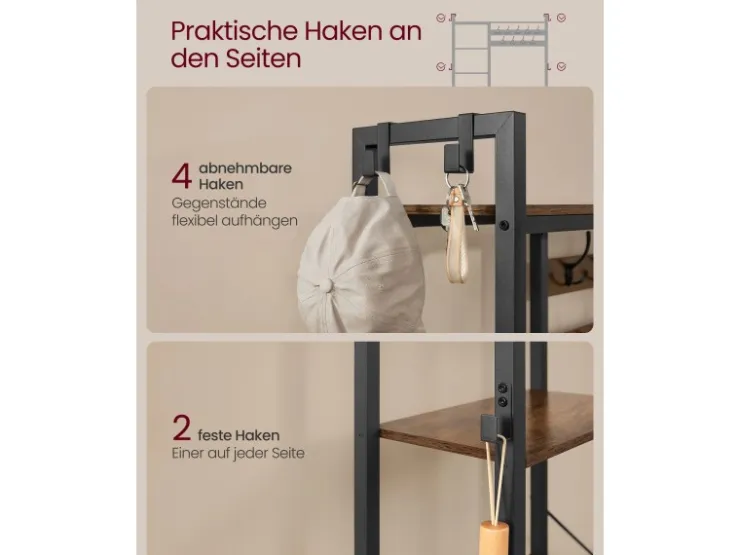 Vasagle Garderobenständer mit Stauraum 40 cm x 120 cm x 190 cm Braun-Schwarz* Sitzbänke