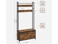 Vasagle Garderobenständer mit Sitzbank 30 cm x 85 cm x 180 cm Braun-Schwarz* Sitzbänke