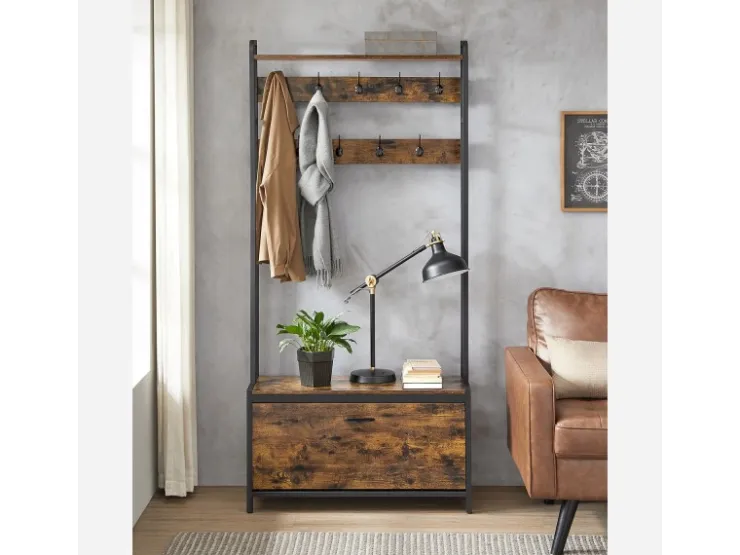 Vasagle Garderobenständer mit Sitzbank 30 cm x 85 cm x 180 cm Braun-Schwarz* Sitzbänke