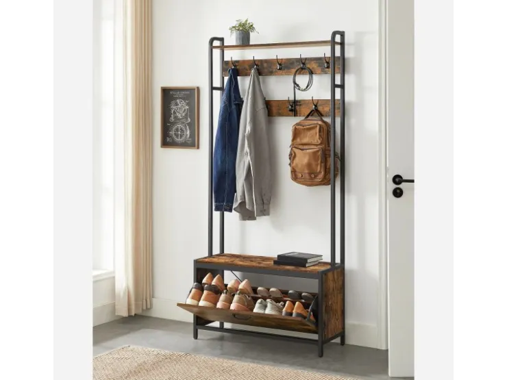 Vasagle Garderobenständer mit Sitzbank 30 cm x 85 cm x 180 cm Braun-Schwarz* Sitzbänke