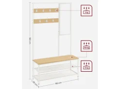 Vasagle Garderobenständer Modern 35 cm x 98 cm x 180 cm Eiche-Weiß* Sitzbänke