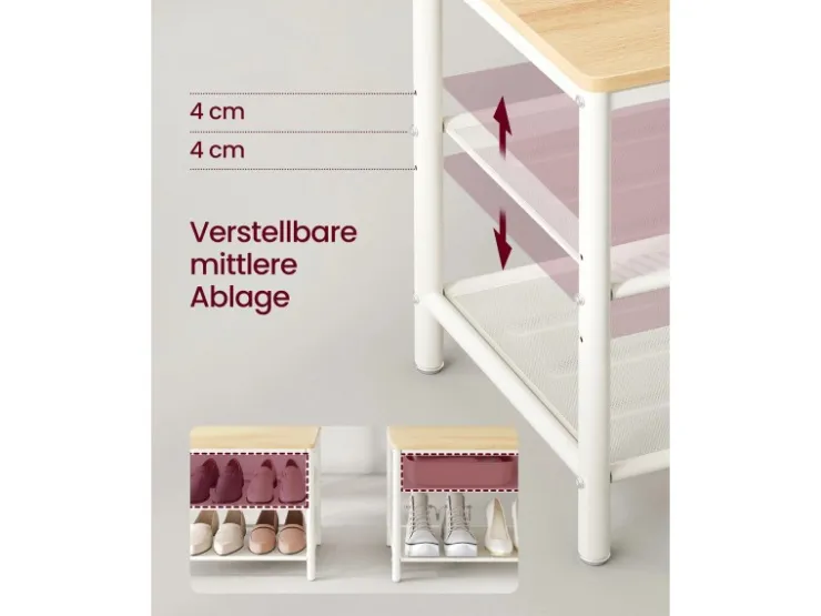 Vasagle Garderobenständer Modern 35 cm x 98 cm x 180 cm Eiche-Weiß* Sitzbänke