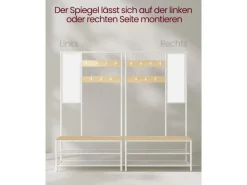 Vasagle Garderobenständer Modern 35 cm x 98 cm x 180 cm Eiche-Weiß* Sitzbänke