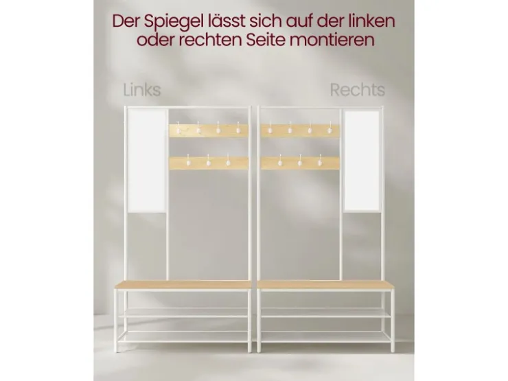 Vasagle Garderobenständer Modern 35 cm x 98 cm x 180 cm Eiche-Weiß* Sitzbänke