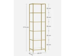 Vasagle Glasregal 6 Ablagen 30 cm x 40 cm x 177,3 cm Gold