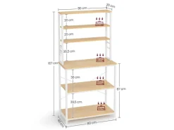 Vasagle Küchenregal Stahl 40 cm x 80 cm x 167 cm Eichefarben-Weiß