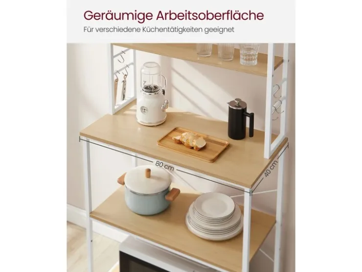 Vasagle Küchenregal Stahl 40 cm x 80 cm x 167 cm Eichefarben-Weiß