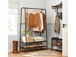 Vasagle Kleiderständer mit 2 Regalen 45 cm x 100 cm x 160 cm Braun-Schwarz* Metallregale|Regale Schwarz