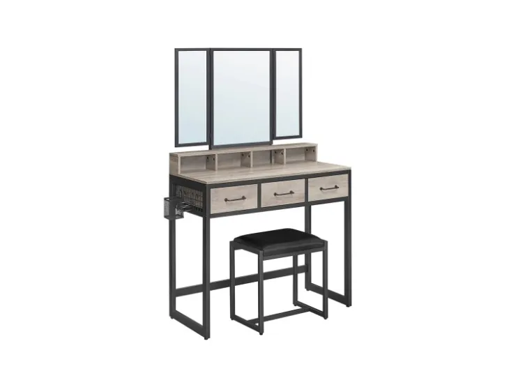 Vasagle Schminktisch mit Hocker Greige-Schwarz* Hocker