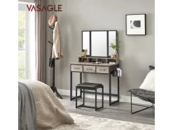 Vasagle Schminktisch mit Hocker Greige-Schwarz* Hocker