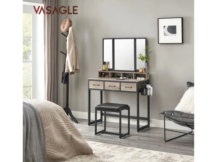 Vasagle Schminktisch mit Hocker Greige-Schwarz* Hocker