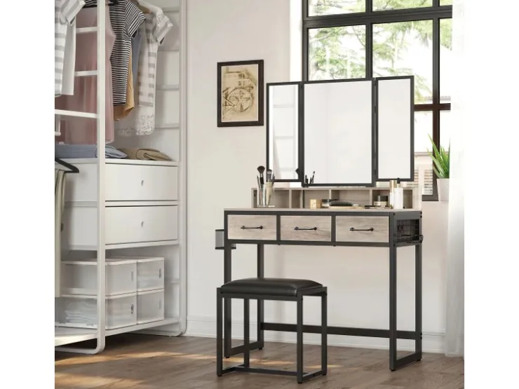 Vasagle Schminktisch mit Hocker Greige-Schwarz* Hocker