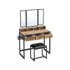 Vasagle Schminktisch mit Hocker Eichenbraun-Schwarz* Hocker