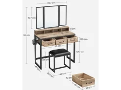 Vasagle Schminktisch mit Hocker Eichenbraun-Schwarz* Hocker